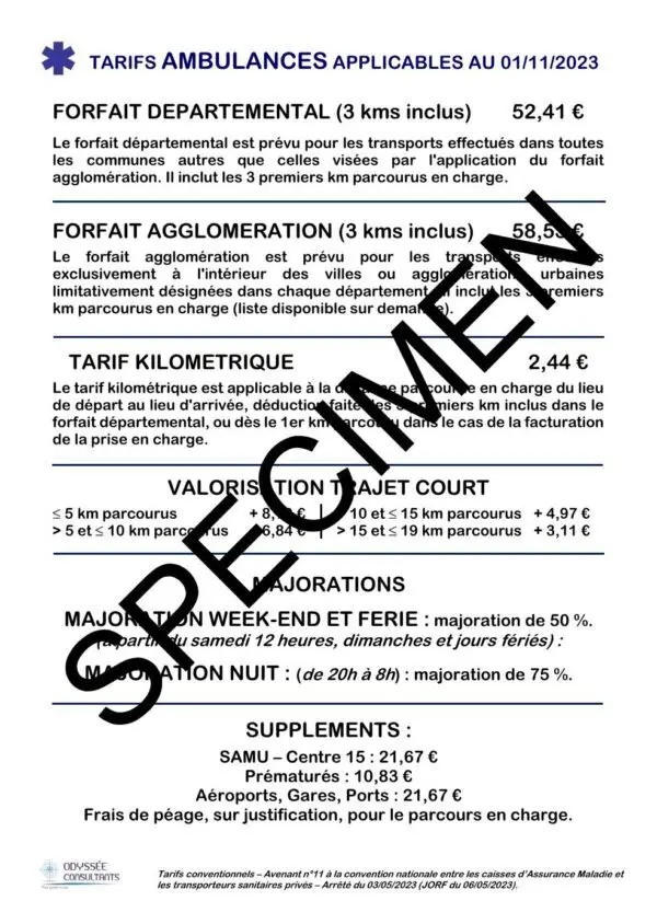 Affiche tarifs ambulances
