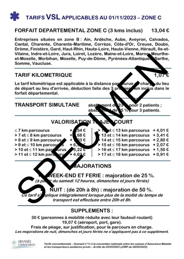 Affiche tarifs VSL