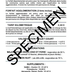 Autocollant tarifs majorés Ambulances