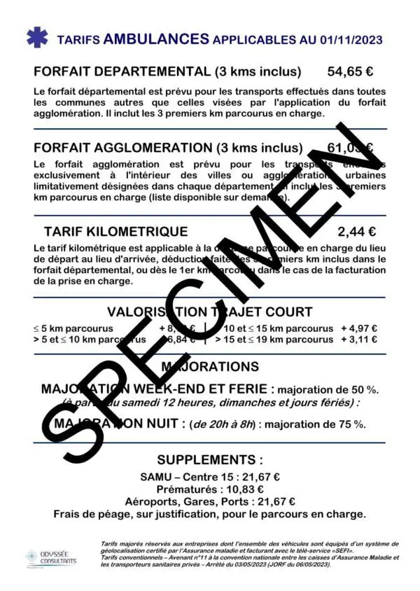 Autocollant tarifs majorés Ambulances