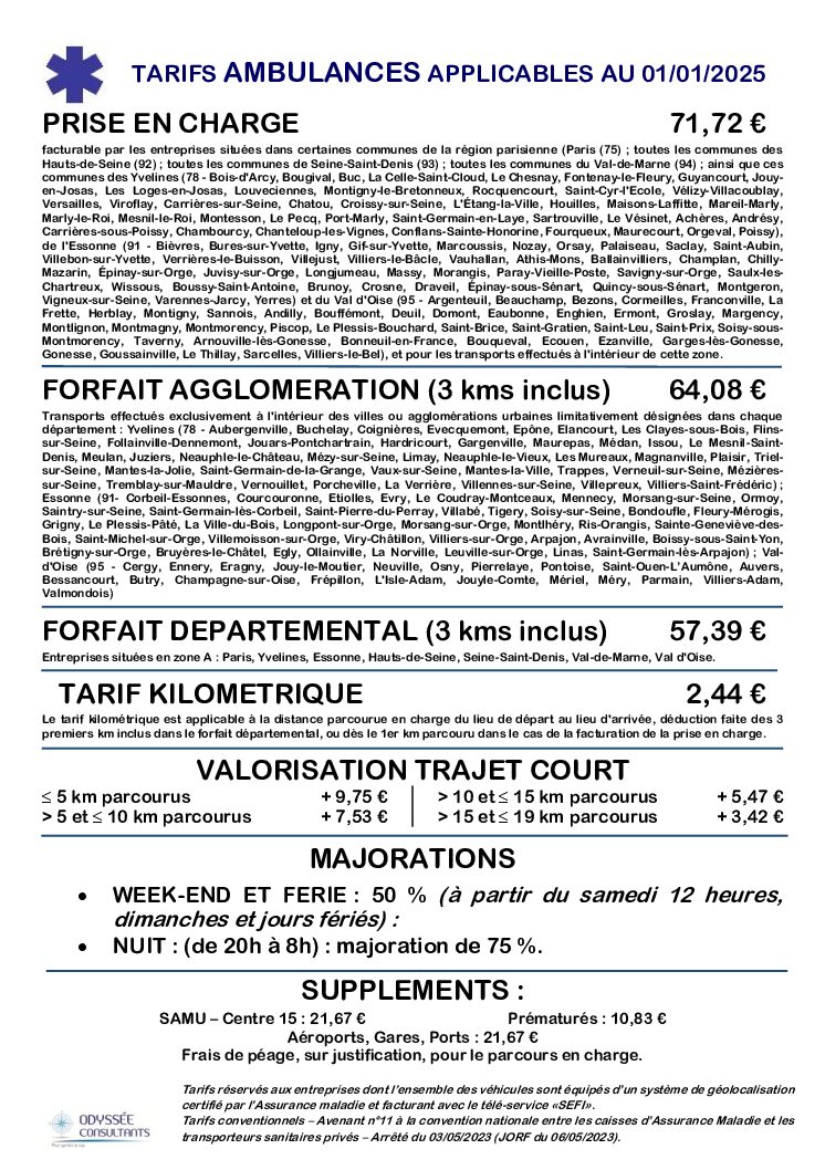Autocollant tarifs majorés Ambulances (01/2025)