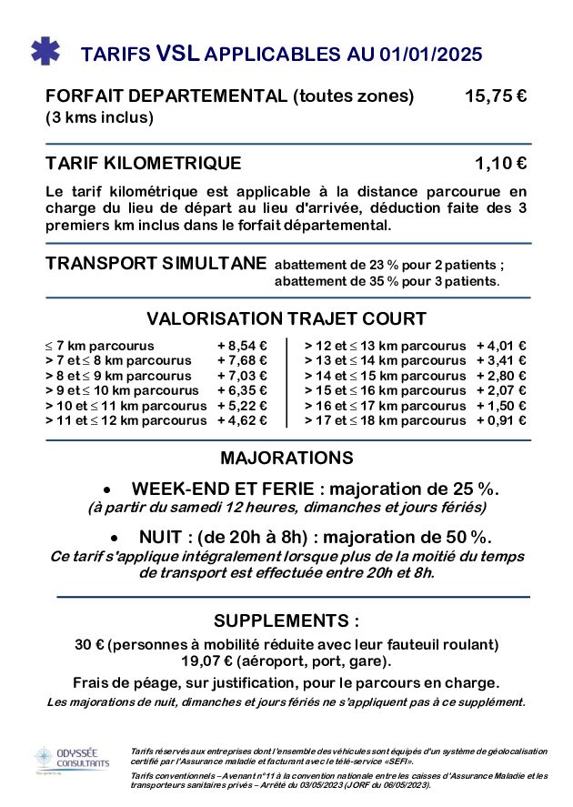Affiche tarifs majorés VSL (01/2025)